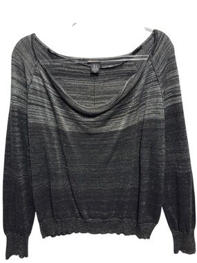 Cotton Knit Metallic Shimmer Drapey Cowl Neck Sweater Pullover Jumper